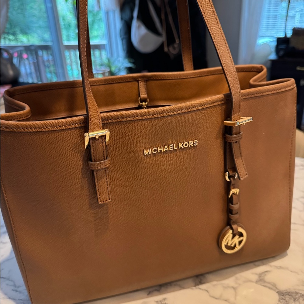 Michael Kors Brown Leather Tote with Gold Accents
